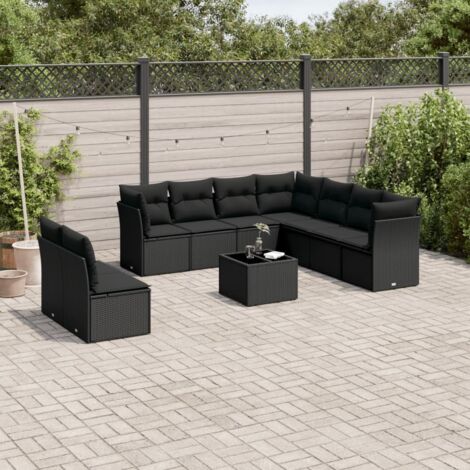 vidaXL Salon de jardin 10 pcs avec coussins noir résine tressée (1/3)