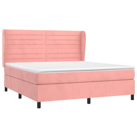 vidaXL Sommier à lattes de lit avec matelas Rose 160x200 cm Velours (1/5)
