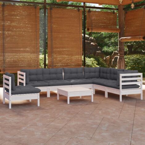 vidaXL Salon de jardin 8 pcs avec coussins blanc bois de pin massif (1/5)