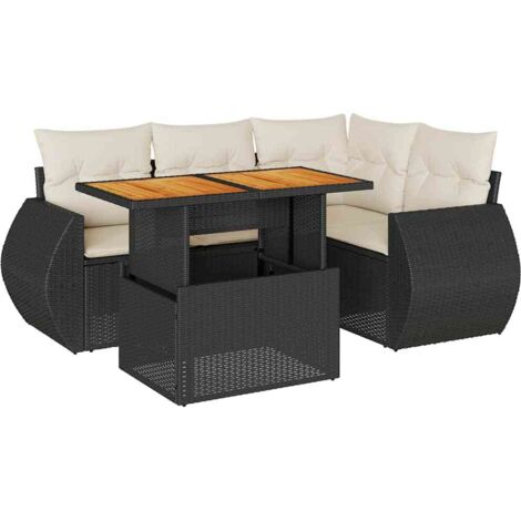 Vidaxl – Salon de jardin 5 pcs avec coussins – Résine tressée noire – Sièges d'angle et central – Table extensible pour repas en extérieur (1/6)