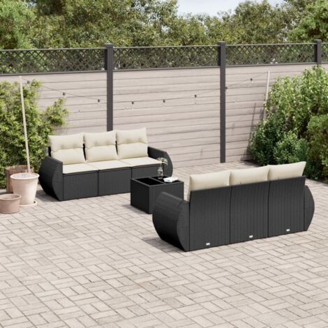 Salon de jardin 7 pcs avec coussins noir résine tressée vidaXL (1/3)