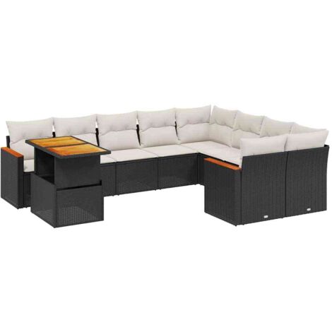 vidaXL Salon de jardin 10 pcs avec coussins noir résine tressée (1/3)