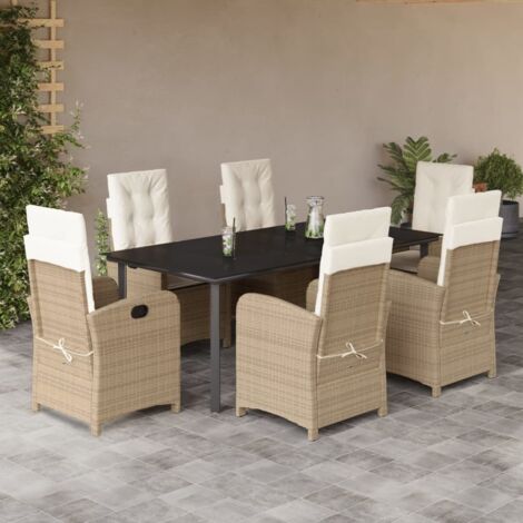 vidaXL Ensemble à manger de jardin et coussins 7 pcs beige poly rotin (1/5)