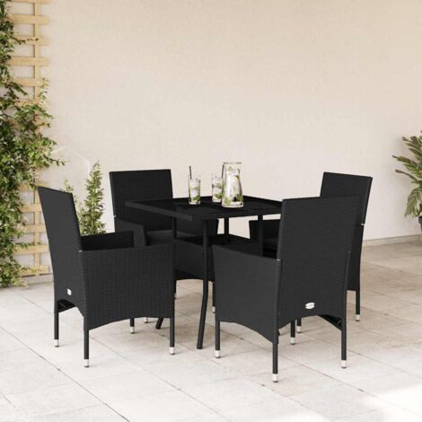Ensemble à manger de jardin et coussins 5 pcs noir rotin verre vidaXL (1/5)