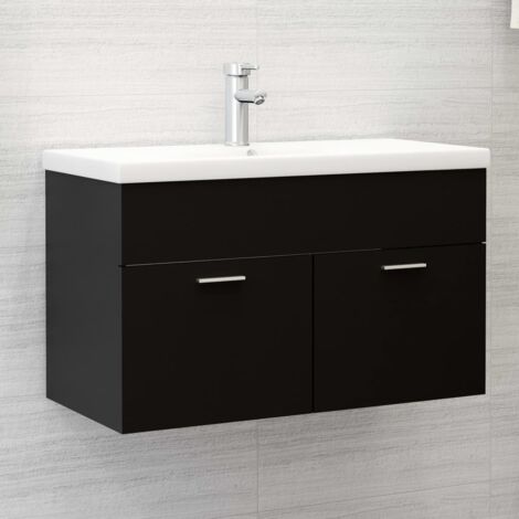 Vidaxl – Meuble sous vasque simple noir 80x38,5x46 cm – Bois d’ingénierie – 1 compartiment et 2 portes – Facile à nettoyer