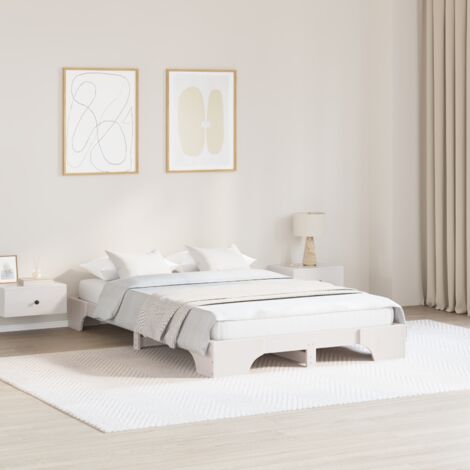Cadre de lit Blanc 140 x 190 cm Pin massif vidaXL (1/5)