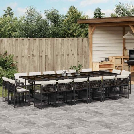 Ensemble à manger de jardin 17 pcs coussins noir résine tressée vidaXL