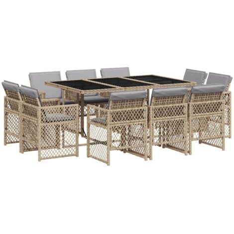 Vidaxl – Ensemble table et chaises de jardin 11 pcs – Résine tressée beige et noir – Coussins épais pour confort – Dimensions table 165x106x73cm (1/5)