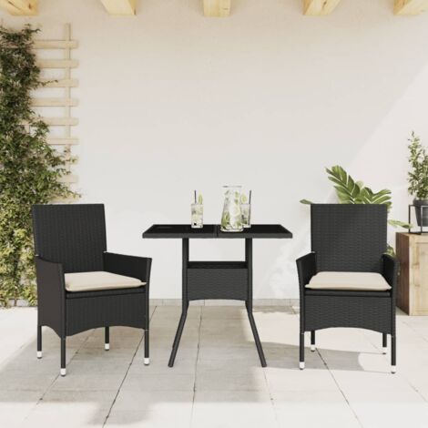 Ensemble à manger de jardin et coussins 3 pcs noir rotin verre vidaXL (1/5)