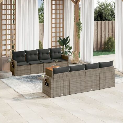 vidaXL Salon de jardin 9 pcs avec coussins gris résine tressée (1/5)