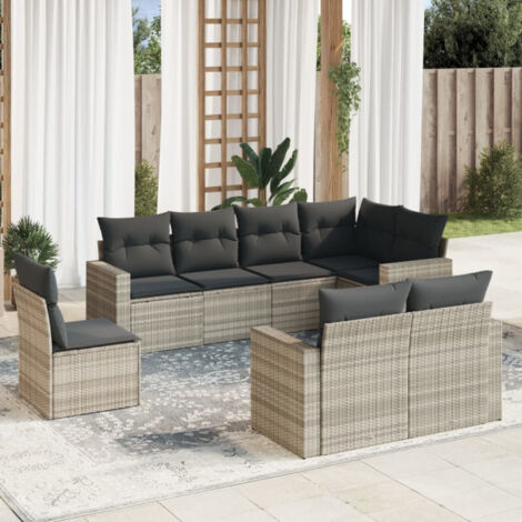 vidaXL Salon de jardin 8 pcs avec coussins gris clair résine tressée (1/4)