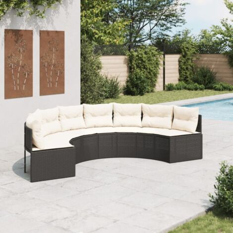 Vidaxl – Canapé de jardin demi-rond noir en résine tressée – 287 x 70 cm – Coussins amovibles en polyester – Résistant aux UV