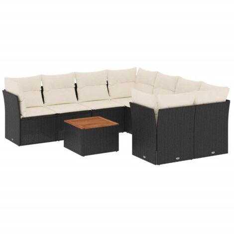 vidaXL Salon de jardin 9 pcs avec coussins noir résine tressée (1/5)