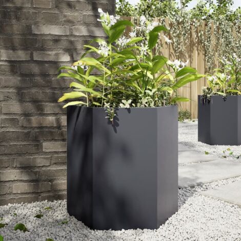 Vidaxl – Jardinière hexagonale anthracite 46x40x45 cm – Acier résistant aux intempéries – Fond ouvert pour drainage optimal – Design surélevé