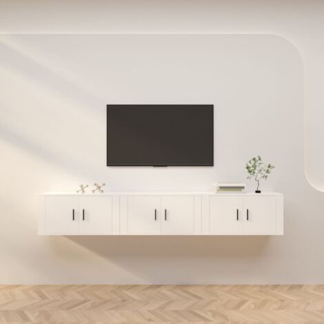 Vidaxl – Meuble TV mural 3 pcs blanc 80x34,5x40 cm – Bois d'ingénierie résistant à l'humidité – Grand espace de rangement pratique (1/5)