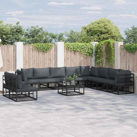vidaXL Ensemble de canapé de jardin avec coussin 10 pcs Noir Aluminium (1/5)