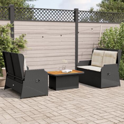 vidaXL Salon de jardin 3 pcs avec coussins Noir Résine tressée (1/5)