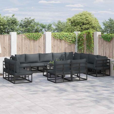 vidaXL Ensemble de canapé de jardin avec coussin 12 pcs Noir Aluminium (1/5)