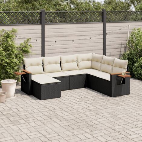 Salon de jardin 7 pcs avec coussins noir résine tressée vidaXL (1/3)