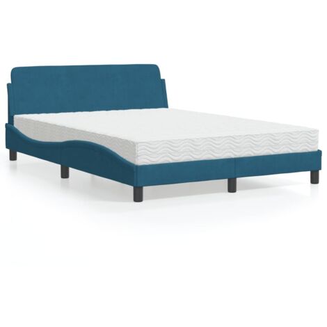 vidaXL Lit avec matelas Dover bleu 140x200 cm velours (1/5)