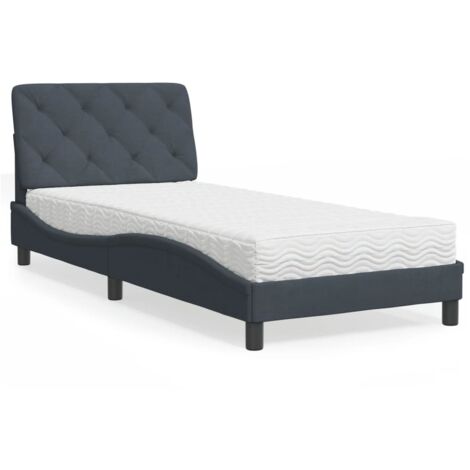 vidaXL Lit avec matelas gris foncé 80x200 cm velours (1/5)