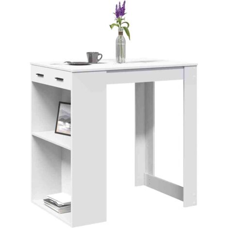 Vidaxl – Table de bar blanche 102x70x103,5 cm – Bois d'ingénierie – 2 étagères et 1 tiroir – Résistante à l'humidité et à la déformation (1/6)