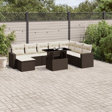 vidaXL Salon de jardin avec coussins 9 pcs marron résine tressée (1/5)
