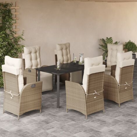 vidaXL Ensemble à manger de jardin et coussins 7 pcs beige poly rotin (1/5)