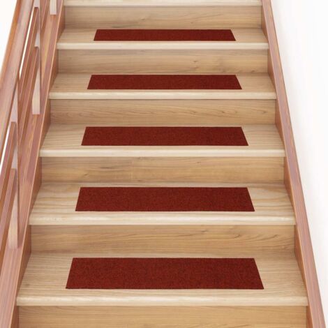 Tapis d'escalier autocollants 15 pièces 76 x 20 cm Rouge bordeaux Rectangulaire vidaXL (1/7)