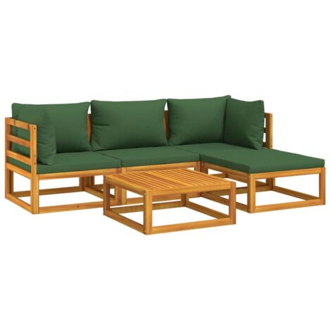 Salon de jardin 5 pcs avec coussins vert bois massif vidaXL (1/5)
