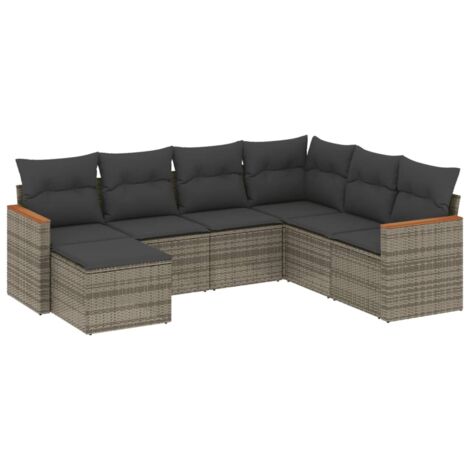 Salon de jardin avec coussins 7 pcs gris résine tressée vidaXL (1/3)