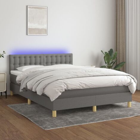vidaXL Sommier à lattes de lit et matelas et LED Gris foncé 140x190 cm (1/5)