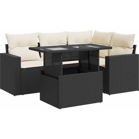 Salon de jardin 5 pcs avec coussins noir résine tressée vidaXL
