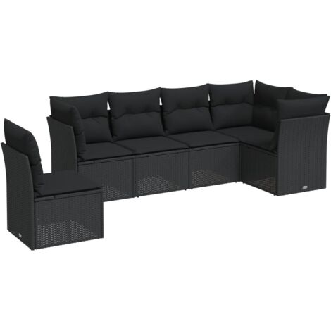 Salon de jardin 6 pcs avec coussins noir résine tressée vidaXL (1/3)