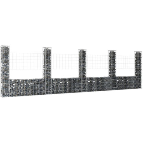 Vidaxl – Panier de gabion en forme de U avec 5 poteaux en fer – Dimensions 500x20x150 cm – Pour murs de soutènement – Résistant aux intempéries
