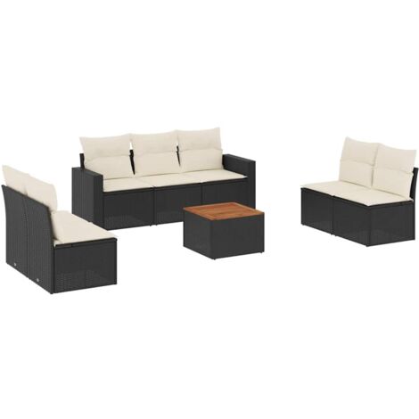 Salon de jardin 8 pcs avec coussins noir résine tressée vidaXL (1/5)