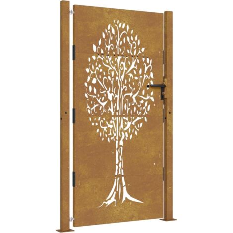The Living Store Portail de jardin 105x180 cm acier corten conception de l'arbre - Portail De Jardin - Portails Métalliques - Portail En Acier Corten - Clôture - Décoration Extérieur