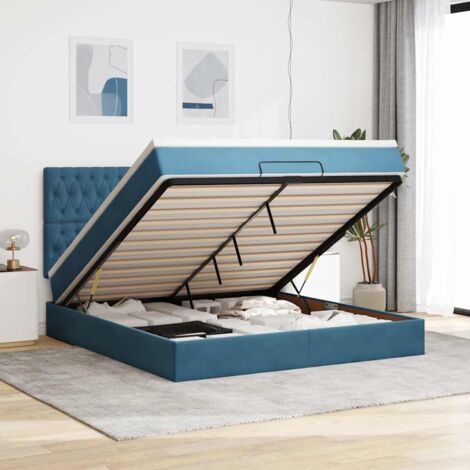 VidaXL Cadre de lit ottoman avec matelas bleu foncé 160x200 cm velours (1/5)