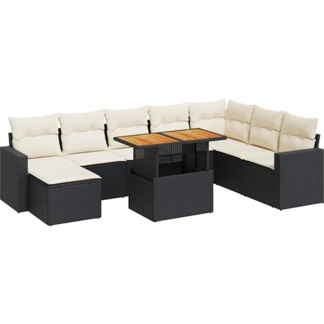 Salon de jardin 9 pcs avec coussins noir résine tressée vidaXL (1/5)