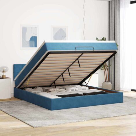 VidaXL Cadre de lit ottoman avec matelas bleu foncé 160x200 cm velours (1/5)