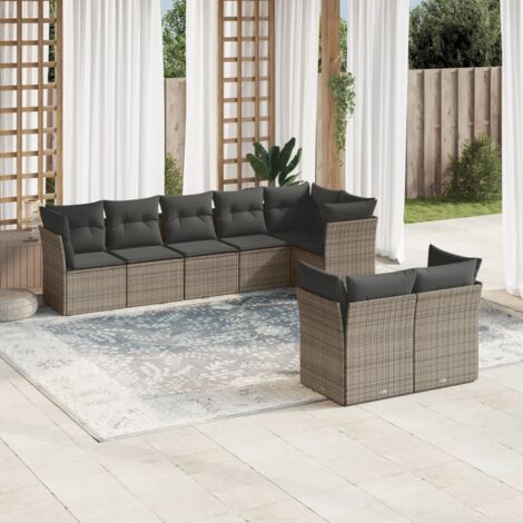 Salon de jardin 8 pcs avec coussins gris résine tressée vidaXL (1/3)