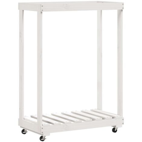 Porte-bûches avec roulettes blanc 76,5x40x108cm bois massif pin vidaXL (1/6)
