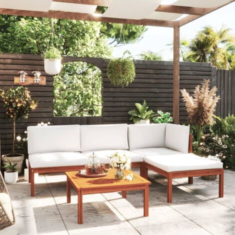 Vidaxl – Salon de jardin 5 pièces en bois d'acacia massif – Coussins crème épais – Table 63x63cm – Canapés confortables pour extérieur