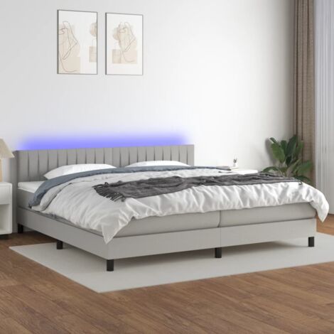vidaXL Sommier à lattes de lit matelas LED Gris clair 200x200 cm Tissu (1/5)
