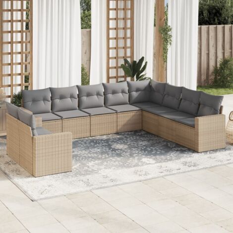 vidaXL Salon de jardin avec coussins 10 pcs beige résine tressée (1/3)