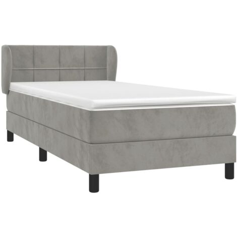 Sommier à lattes de lit et matelas Gris clair 90x200 cm Velours vidaXL (1/5)