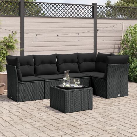 Salon de jardin 6 pcs avec coussins noir résine tressée vidaXL (1/3)
