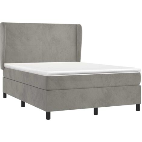 vidaXL Sommier à lattes de lit et matelas Gris clair 140x190cm Velours (1/5)