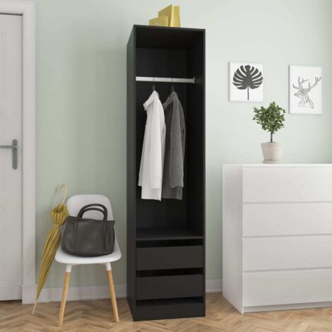 Vidaxl – Garde-robe enfant avec 2 tiroirs – Noir – 50 x 50 x 200 cm – Aggloméré – Grand compartiment ouvert avec tringle de suspension