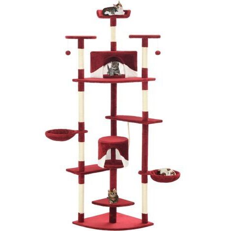 Arbre à chat avec griffoirs en sisal 203 cm Rouge et Blanc vidaXL (1/5)